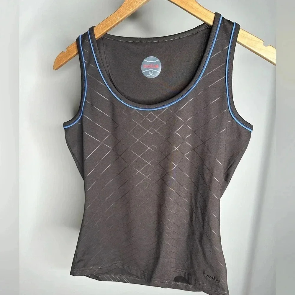 bollé Brown Golf Tank Top‎ with Blue Trim and Geometric Design